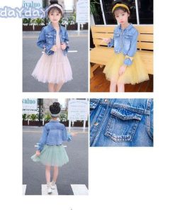 長袖 + 子供服 上下 レジャー 個性 ノースリーブメッシュドレス ２点セット お洒落 セットアップ 可愛い満点 カウボーイショートョン カウボーイコート