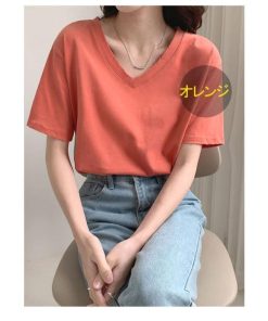 Tシャツ レディース トップス 40代 半袖 綿 Vネック 春夏 カットソー 新作 大きいサイズ シンプル UVカット 韓国風 20代 かわいい 40代 30代 おしゃれ