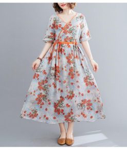 ワンピース レディース 40代 マキシワンピース 春夏 半袖ワンピース 花柄 シフォン Vネック フレアスカート きれいめ 韓国風 ゆったり 50代 20代 30代