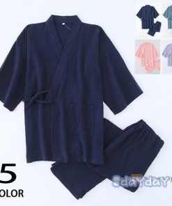 サマー じんべい 甚平 夏 ロングパンツ メンズ 無地 夏服 カップル レディース ルームウェア 上下セット 涼しい