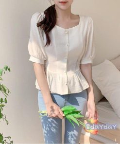 ゆるTシャツ Tシャツ 上着 夏 トップス 大きいサイズ 半袖 可愛い カジュアル ルームウェア 体型カバー 着痩せ ブラウス 五分丈袖 パフスリーブ 2021 レディース