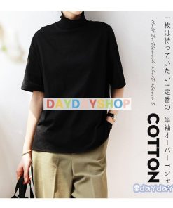 ドロップショルダー Tシャツ トップス 無地 ボトルネック 春 夏 ハイネック レディース 半袖 カットソー Tシャツ