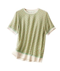 Tシャツ レディース 40代 夏 オシャレ Tブラウス 幾何 プリント 半袖トップス レション Tブラウス 大人 通勤 ゆったり 韓国風 50代 30代 カジュアル