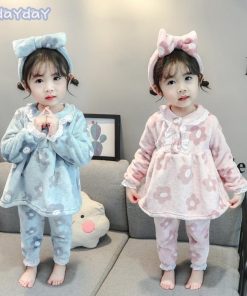 2点セット 子供パジャマ 女の子 冬用 キッズ ルームウェア ふわふわ モコモコ 長袖 上下セット ベビー服 ジュニア 可愛い 寝巻き 寒さ対策 ナイトウェア 部屋着