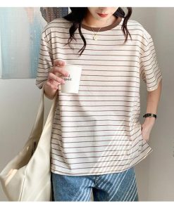 Tシャツ レディース 夏 半袖 綿 クルーネック カットソー トップス ボーダー柄 シンプル 透けない おしゃれ コーデ UVカット きれいめ 20代 30代 コットン 40代