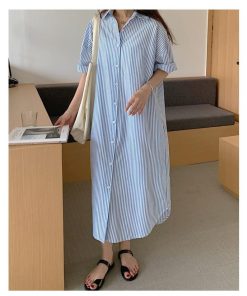 シャツワンピース レディース 40代 キレイめ ロング 可愛い 春夏 半袖 プリーツ シャツワンピ Aライン スカート ひざ丈 フレア 50代 30代 おしゃれ 韓国風