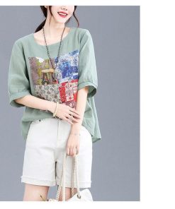 Tシャツ レディース 夏 綿麻 トップス 40代 半袖 カットソー 大きいサイズ シンプル ゆったり UVカット 韓国風 新作 20代 かわいい おしゃれ 30代