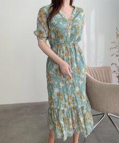 ワンピース レディース 40代 ワンピース 春 夏 半袖 ワンピース シフォン 花柄 フレアスカート Vネック オシャレ 上品 体型カバー 30代 上品 50代 お出かけ 大人