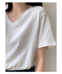 Tシャツ レディース トップス 40代 半袖 綿 Vネック 春夏 カットソー 新作 大きいサイズ シンプル UVカット 韓国風 20代 かわいい 40代 30代 おしゃれ