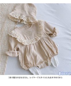 ロンパース ベビー キッズ つなぎ服 女の子 春 夏 長袖 コットン レース 無地 コンビネーション おしゃれ 可愛い 子供服 カジュアル オールインワン