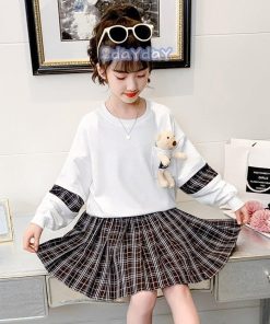 子供服 セットアップ 女の子 長袖 春秋 秋着 上下セット 韓国子供服 キッズ ジュニア トップス 丸首 スカート 膝上丈  通学着 可愛い おしゃれ 新品