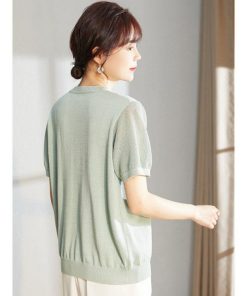 Tシャツ レディース 夏 Vネック 40代 半袖 ニットトップス 無地 ショット丈ニットソー ゆったり カットソー 30代 50代 大人 おしゃれ