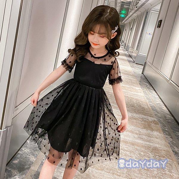 子供服 ワンピース 160 韓国子ども服 キッズ 女の子 夏服 半袖ワンピース チュール 水玉 子供ドレス 結婚式 誕生日 ベビー服 可愛い おしゃれ お姫様 ジュニア