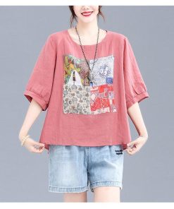 Tシャツ レディース 夏 綿麻 トップス 40代 半袖 カットソー 大きいサイズ シンプル ゆったり UVカット 韓国風 新作 20代 かわいい おしゃれ 30代