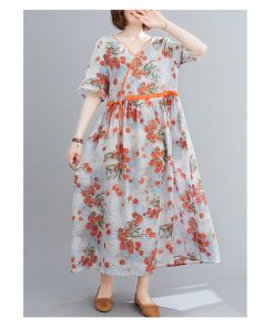 ワンピース レディース 40代 マキシワンピース 春夏 半袖ワンピース 花柄 シフォン Vネック フレアスカート きれいめ 韓国風 ゆったり 50代 20代 30代