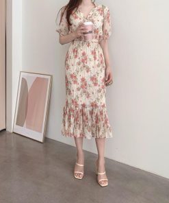 ワンピース レディース 40代 ワンピース 春 夏 半袖 ワンピース シフォン 花柄 フレアスカート Vネック オシャレ 上品 体型カバー 30代 上品 50代 お出かけ 大人