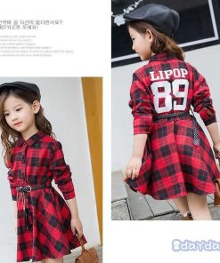 子供服 ワンピース キッズ 女の子 秋着 長袖 シャツワンピース 膝丈 子供ドレス Dress 韓国子供服 チェック柄 ベルト付き 新品 おしゃれ 可愛い カジュアル