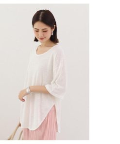 Tシャツ レディース 夏 綿 トップス 40代 半袖 カットソー 新作 大きいサイズ シンプル インナー UVカット 韓国風 20代 30代 40代 おしゃれ かわいい