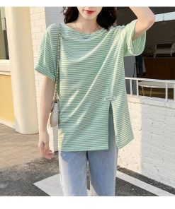 Tシャツ レディース 夏 半袖 綿 クルーネック カットソー トップス ボーダー柄 シンプル 透けない おしゃれ コーデ UVカット きれいめ コットン 40代 30代 20代