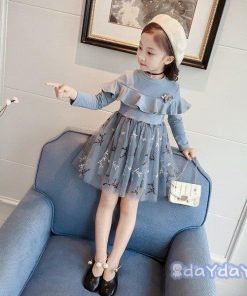 子供服 ワンピース 長袖 春秋 女の子 キッズワンピース レースワンピース 花飾り チュニック 子供ドレス お姫様 ジュニア ベビー服 誕生日 新品 おしゃれ 可愛い