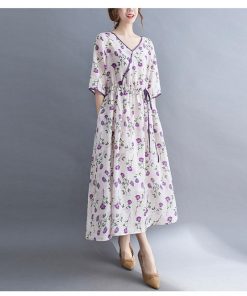 ワンピース レディース 40代 マキシワンピース 春夏 半袖ワンピース 花柄 シフォン Vネック フレアスカート きれいめ 韓国風 30代 ゆったり 50代 20代