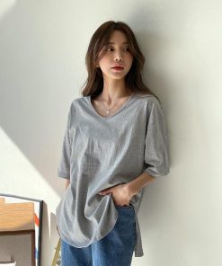 Tシャツ レディース 夏 半袖 綿 Vネック カットソー トップス シンプル 透けない おしゃれ コーデ UVカット きれいめ 40代 30代 20代 スリット