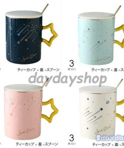 コーヒーカップ キッチン用品 星柄 蓋つき お茶用品 スプーン セットアイテム ティーカップ 星 宇宙 マグカップ 惑星 食器