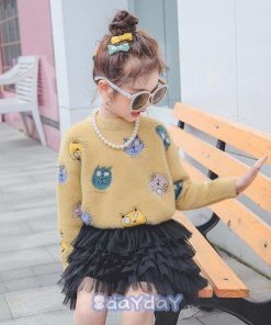 子供服 セーター ニットトップス 猫柄長袖 女の子スエード 丸い襟 ミンク トップス ニット  厚手 秋冬 ゆったり キッズ カジュアル 可愛い通学新作