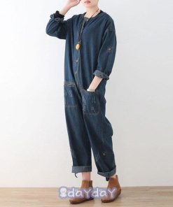 オールインワン デニム つなぎ レディース デニムパンツドレス 連体服 オーバーオール 長袖 ロングパンツ ツナギ サルエル ゆったり 40代 マタニティ 古着風