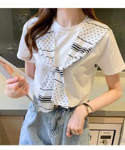 Tシャツ レディース トップス 40代 半袖 綿 春夏 カットソー 新作 大きいサイズ リボン付き UVカット 韓国風 20代 40代 30代 かわいい おしゃれ