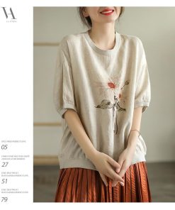 Tシャツ レディース 夏 新作 40代 半袖 ニットトップス 白Tシャツ プリント ショット丈ニットソー 薄手 ゆったり カットソー 30代 50代 おしゃれ 大人