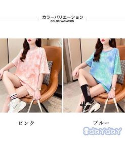 ブルー Tシャツ カットソー レディース 半袖Tシャツ 半袖 サマーTシャツ ラウンドネック ピンク 夏Tシャツ ゆったり ゆったりTシャツ