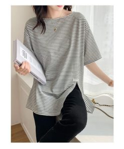 Tシャツ レディース 夏 半袖 綿 クルーネック カットソー トップス ボーダー柄 シンプル 透けない おしゃれ コーデ UVカット きれいめ コットン 40代 30代 20代