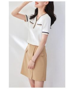 Tシャツ レディース 夏 Vネック 40代 半袖 ニットトップス 無地 ショット丈ニットソー ゆったり カットソー 30代 50代 大人 おしゃれ