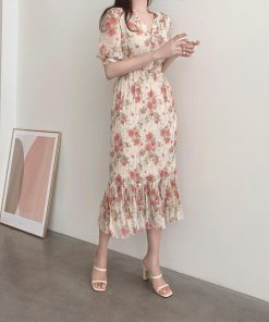 ワンピース レディース 40代 ワンピース 春 夏 半袖 ワンピース シフォン 花柄 フレアスカート Vネック オシャレ 上品 体型カバー 30代 上品 50代 お出かけ 大人