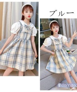 子ども服 女の子 ワンピース 制服 半袖 チェック柄  スウィート キッズ 学生 夏ワンピ 蝶結び 結婚式 発表会 受験用 演出 110-170 膝丈上 子供用 学校 ワンピー