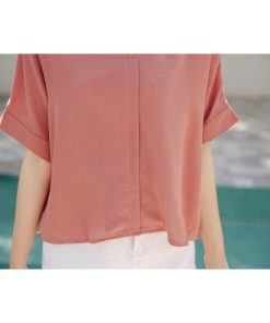 Tシャツ レディース Vネック 夏 袖あり 五分袖 韓国風 30代 40代 50代 おしゃれ 大きいサイズ 通勤 シャツ 着痩せ 新作 2色 無地 ゆったり カジュアル キレイ