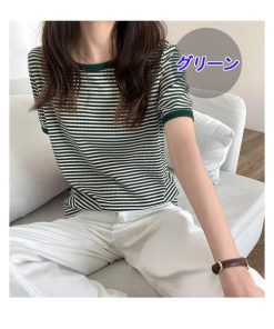 カットソー 半袖 クルーネック 綿 レディース 20代 Tシャツ 半袖Tシャツ ベーシック ボーダー柄 30代 40代