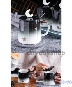 ブラック キッチン用品 コーヒーカップ 蓋つき グラデーションカラー マグカップ コップ ティーカップ 星空 月 食器 お茶用品 星