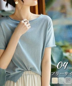 40代 レディース ゆったり 薄手 大人 30代 半袖Tシャツ ショット丈Tシャツ Tシャツ おしゃれ ニット 50代 半袖トップス 夏新作