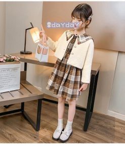 子供服 セットアップ 女の子 長袖 春秋 秋着 上下セット 韓国子供服 キッズ ジュニア トップス 丸首 スカート 膝上丈  新品 通学着 可愛い おしゃれ