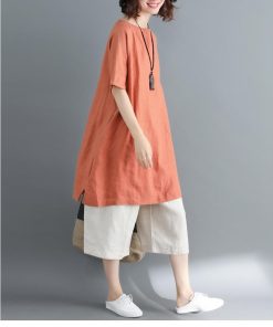 Tシャツ レディース 夏 綿麻 トップス 40代 半袖 カットソー 大きいサイズ シンプル ゆったり UVカット 韓国風 新作 かわいい おしゃれ 20代 30代