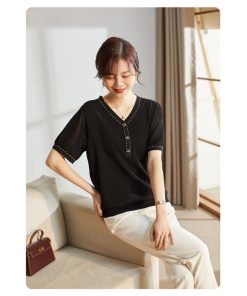 Tシャツ レディース 夏 Vネック 40代 半袖 ニットトップス 無地 ショット丈ニットソー ゆったり カットソー 30代 50代 大人 おしゃれ