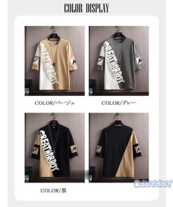 五分袖Tシャツ アメカジ おしゃれ カラー切替 クルーネック トップス 英字 Tシャツ 夏 メンズ