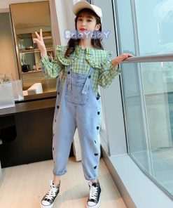 子供服 セットアップ 女の子 長袖 春秋 上下セット 韓国子供服 キッズ ジュニア Tシャツ デニムパンツ 長ズボン 小学生 おしゃれ 可愛い 通学着