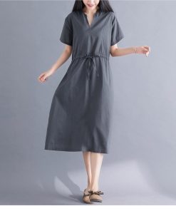 シャツワンピース レディース 40代 綿麻 キレイめ ロング 可愛い 春夏 半袖 シャツワンピ Aライン スカート ひざ丈 フレア 50代 韓国風 おしゃれ 30代