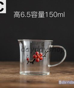 レッド お茶用品 シック シンプル フラワー 透明 コップ キッチン用品 グラス 食器 クリア 梅 取っ手 和モダン