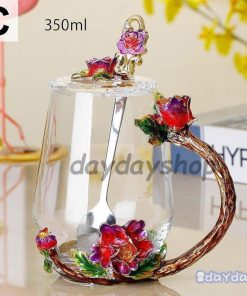 ティーカップセット ティーカップ 蓋 スプーン 蓋つき 花柄 装飾 グラス 透明 クリア ガラス イエロー レッド プレゼント お祝い