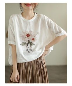 Tシャツ レディース 夏 新作 40代 半袖 ニットトップス 白Tシャツ プリント ショット丈ニットソー 薄手 ゆったり カットソー 30代 50代 おしゃれ 大人