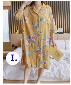 パジャマ レディース 夏 綿 ルームウェア 総柄 ワンピースタイプ 前開き 半袖 女性 可愛い ロング 韓国風 ランジェリー 部屋着 寝巻き ゆったり